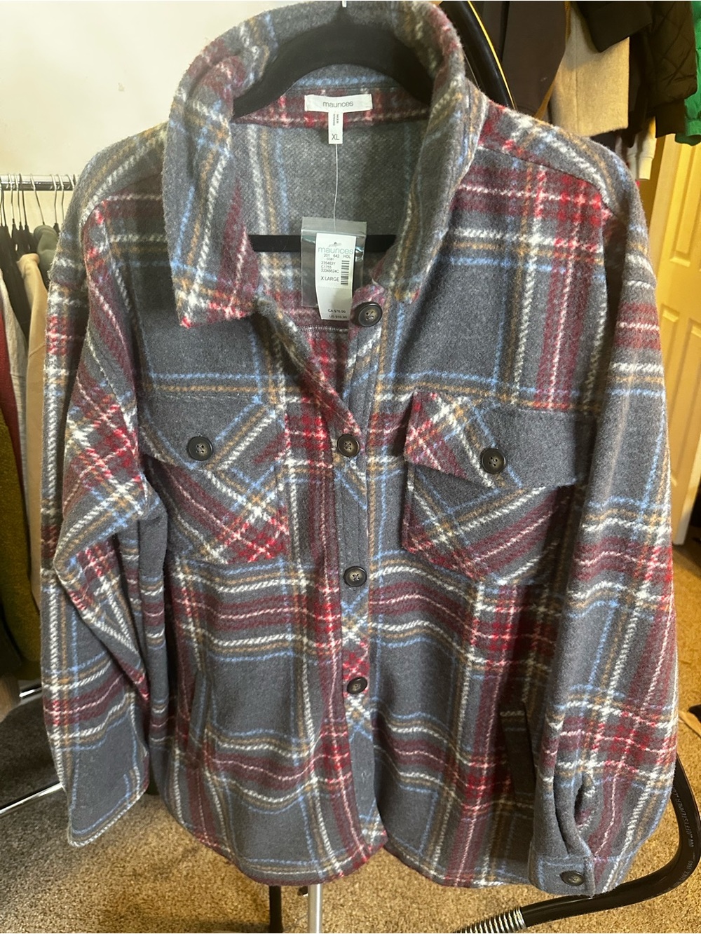 NEW Maurice’s heavy Plaid Button-Front Shacket - XL 27 PTP